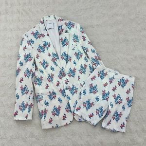 AREA NYC white floral shimmer blazer and biker shorts set